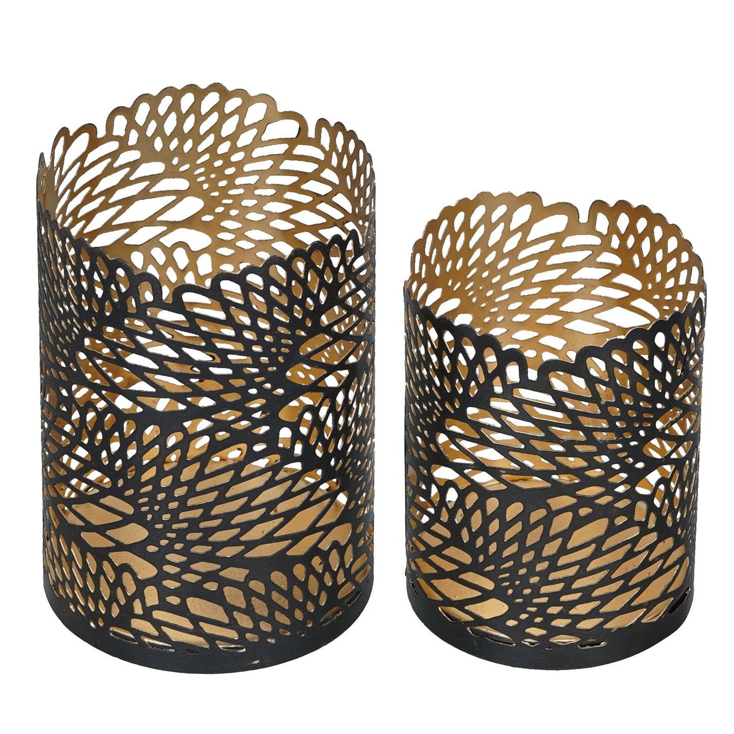 Webelkart®️ Premium Iron Handmade Metal Tealight Candle Holder with Flower Cut Design (Black) for Home, Living Room and Table Decor ( Set of 2 , Iron)