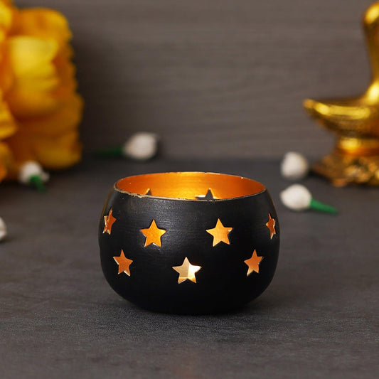 Webelkart®️ Premium Metal Star Tealight Candle Holder for Home and Office Decor| Metal Tealight Holder for Decorations (3 inches, Black)