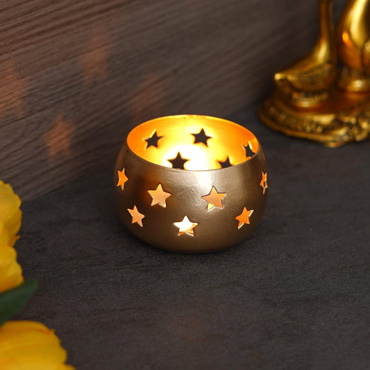 Webelkart®️ Premium Metal Star Tealight Candle Holder for Home and Office Decor| Metal Tealight Holder for Decorations (3 inches, Gold)