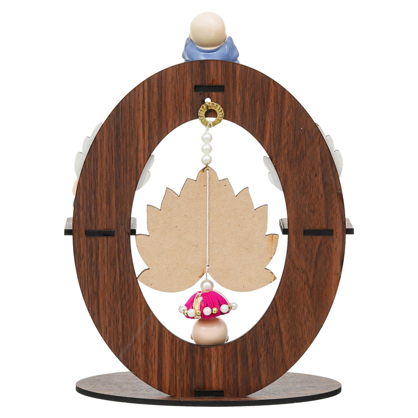Webelkart Antique Set of 4 Decorative Adorable Buddha Monk Figurines with Wooden Stand with Lotus Hanging for Peaceful Home Decor & Office Decor, Special Gifting, Home Decorative Item (10.5" Inches)