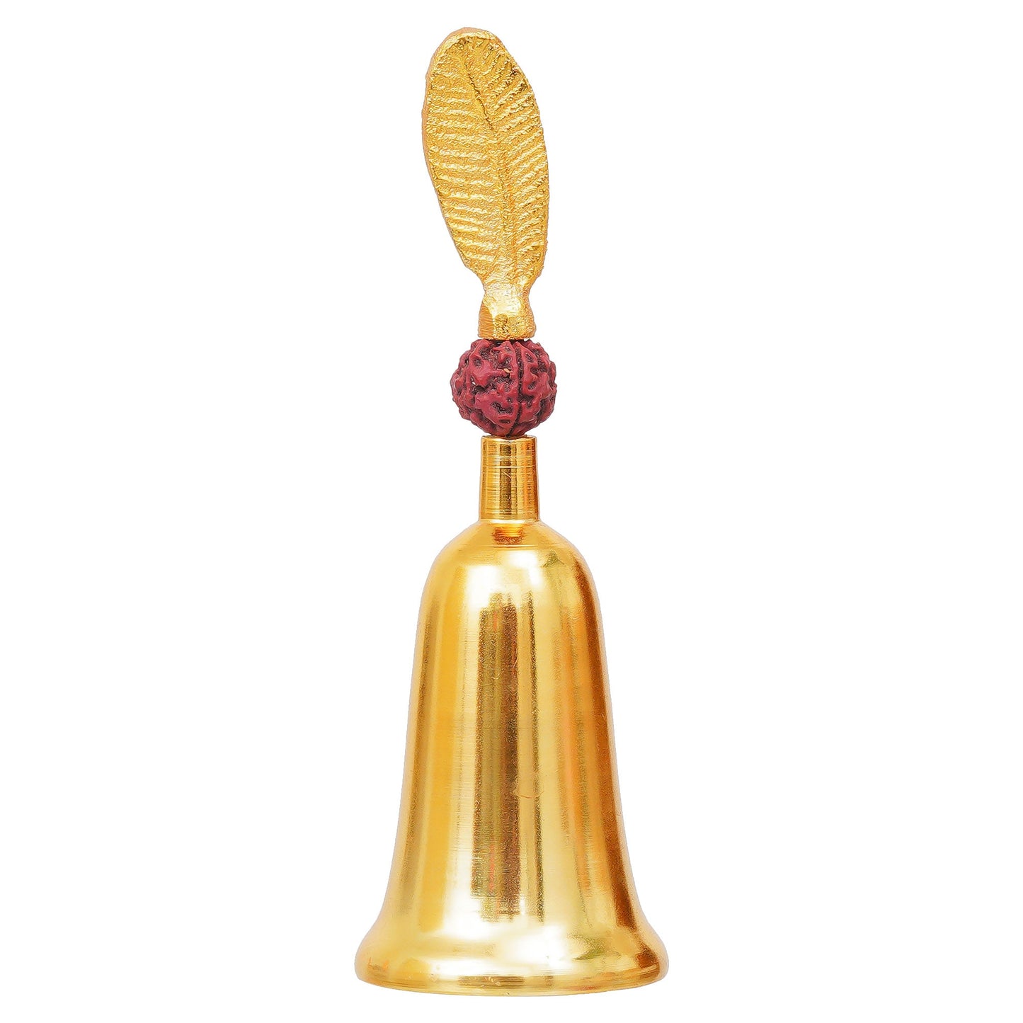 Webelkart Antique HandiCrafted Gold Plated Pooja Bell with Rudraksha with Velvet Box for Home/Office Decor/Brass Hand Puja Bell/Pooja Ghanti/Pooja Article for Temple (7" Inches Gold)