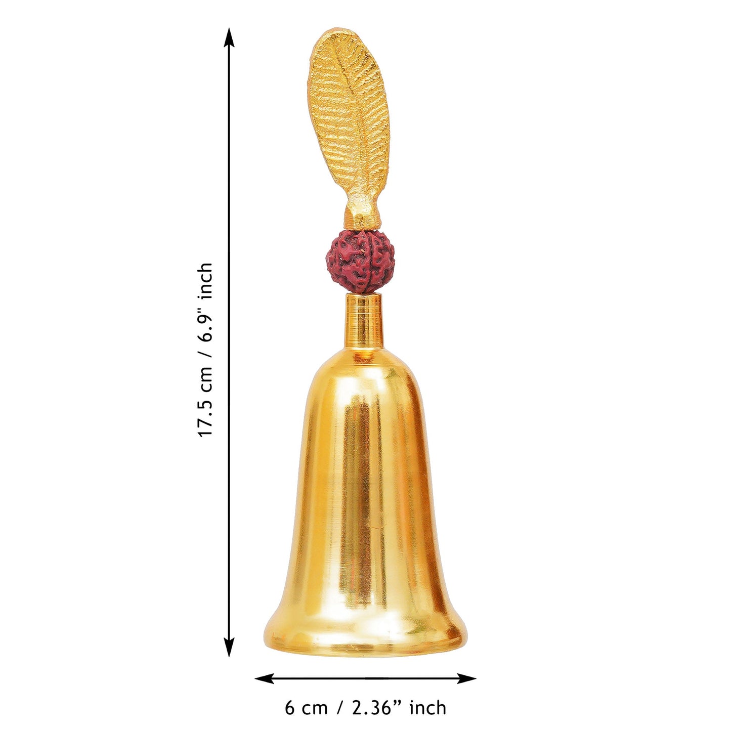 Webelkart Antique HandiCrafted Gold Plated Pooja Bell with Rudraksha with Velvet Box for Home/Office Decor/Brass Hand Puja Bell/Pooja Ghanti/Pooja Article for Temple (7" Inches Gold)