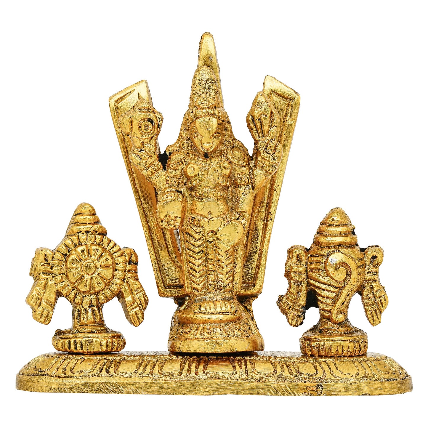Webelkart Antique Metal Lord Tirupati Balaji Shanku Chakram Namam Stand, Statue for Pooja Room Decor| Sangu Chakra Namam Idol Temple Decor (3.5" Inches, Gold)