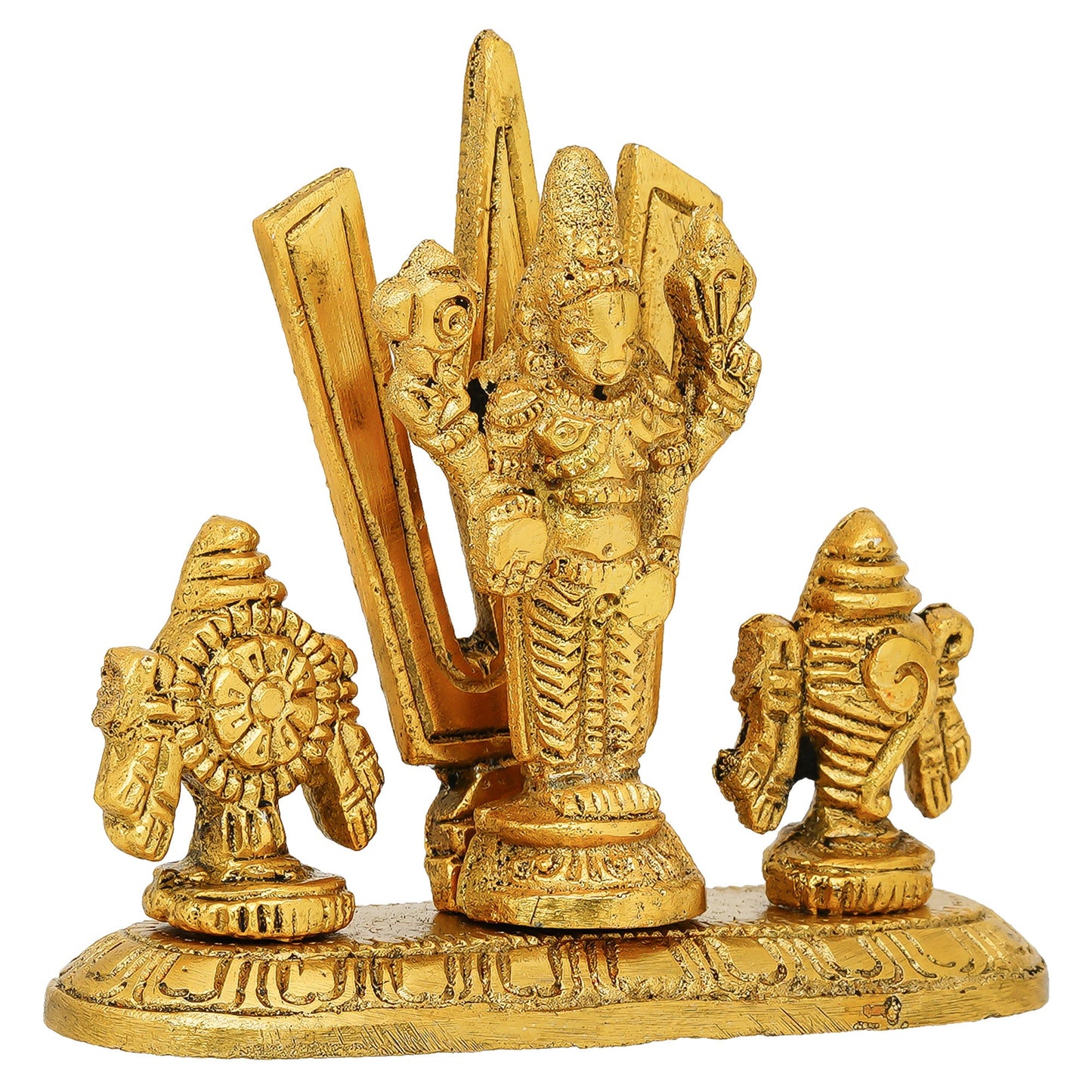 Webelkart Antique Metal Lord Tirupati Balaji Shanku Chakram Namam Stand, Statue for Pooja Room Decor| Sangu Chakra Namam Idol Temple Decor (3.5" Inches, Gold)