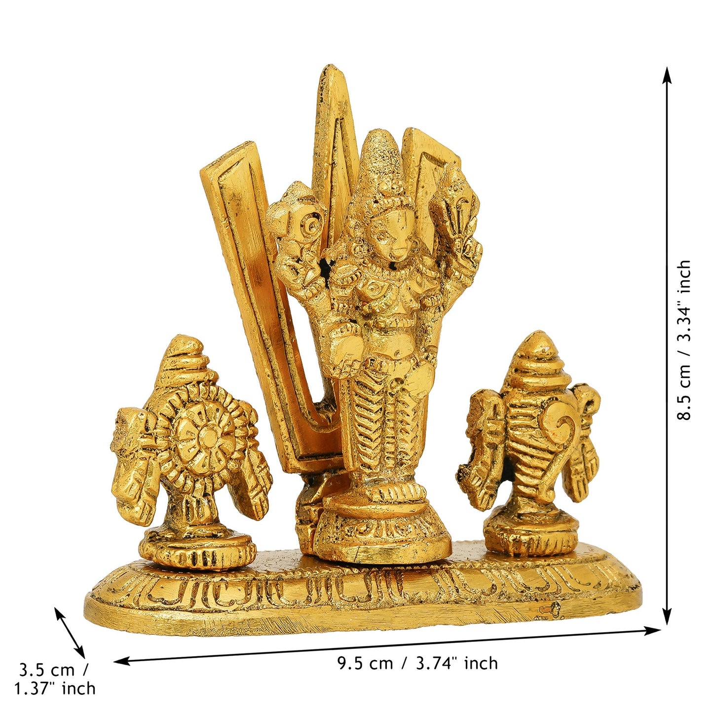 Webelkart Antique Metal Lord Tirupati Balaji Shanku Chakram Namam Stand, Statue for Pooja Room Decor| Sangu Chakra Namam Idol Temple Decor (3.5" Inches, Gold)