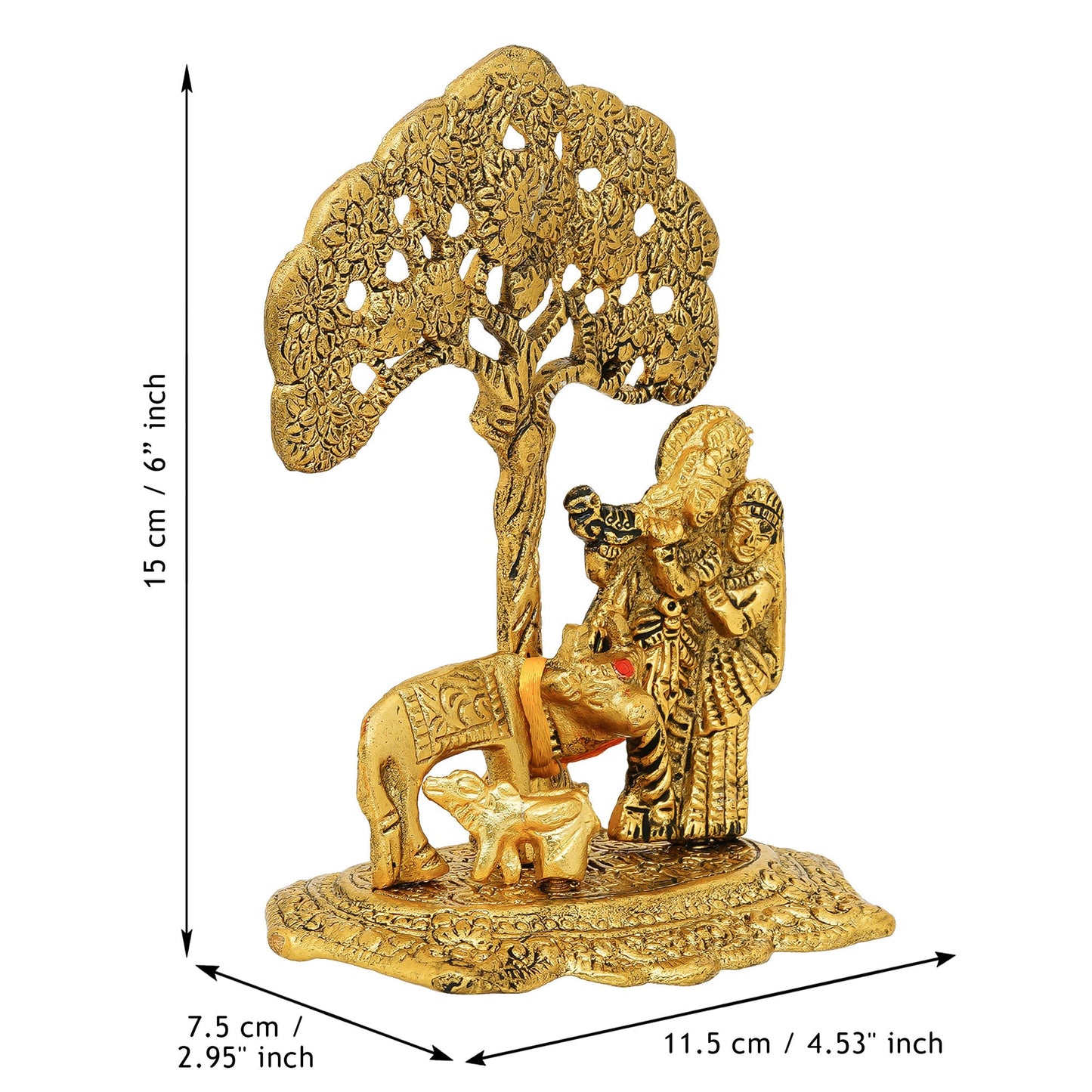 Webelkart Antique Radha Krishna Idol with Kamdhenu Cow Kalpvriksha Tree Showpiece for Home/Office Decor| Radha Krishna Murti| Radha Krishna Idol Statue for Temple Decor (6" Inches)