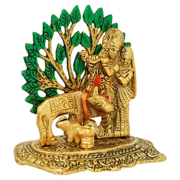 Webelkart Premium Metal Radha Krishna Idol with Cow Showpiece for Home/Office Decor| Radha Krishna Statue | Radha Krishna Murti for Temple Decor Pooja Article Decoration Item (4.15" Inches)