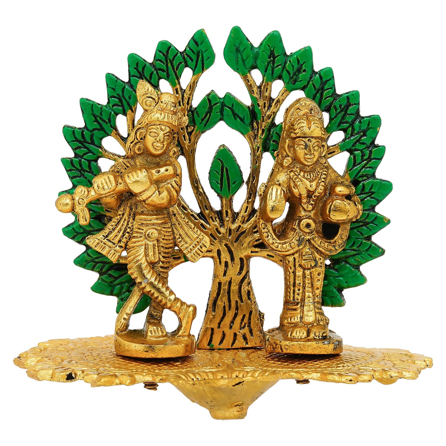 Webelkart Premium Metal Cute Radha Krishna Idol for Home/Office Decor|Radhe Krishna ki Murti for Pooja Room Diwali Decor Item, Home Decoration Item 4.13" Inches, Gold