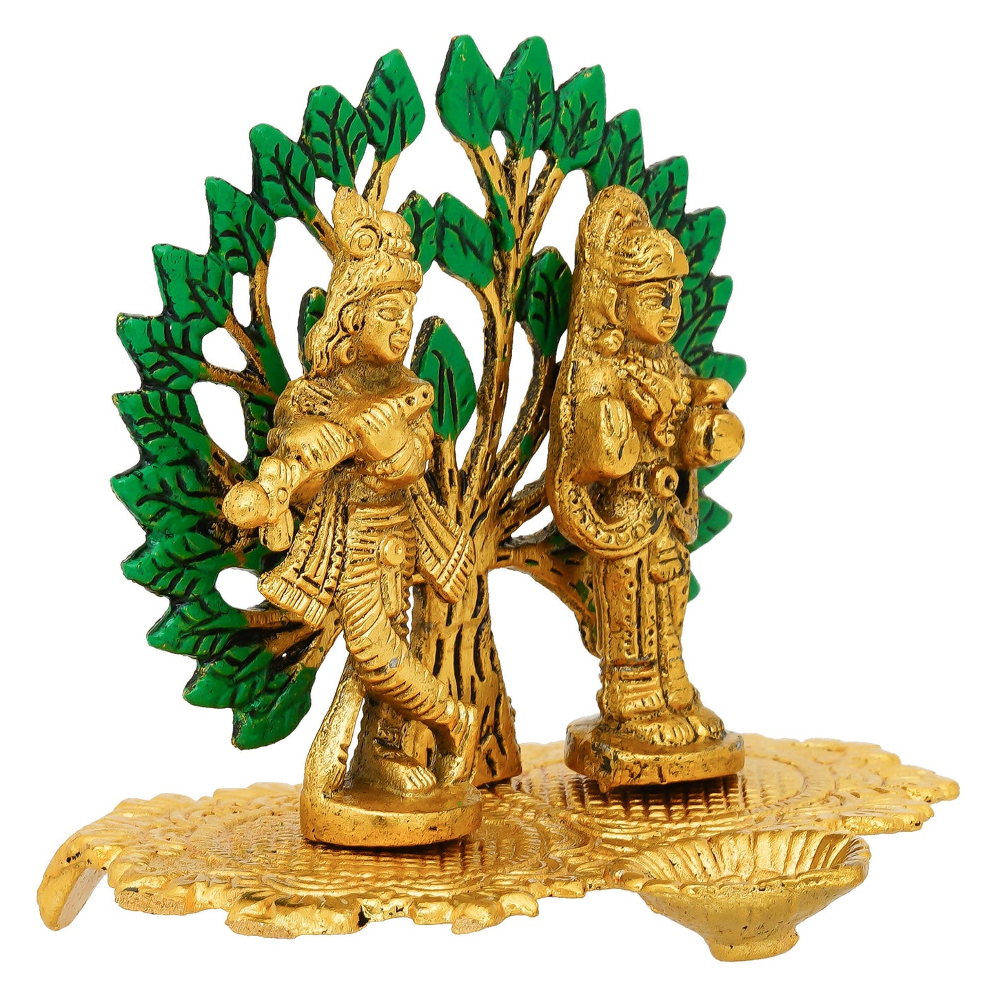 Webelkart Premium Metal Cute Radha Krishna Idol for Home/Office Decor|Radhe Krishna ki Murti for Pooja Room Diwali Decor Item, Home Decoration Item 4.13" Inches, Gold