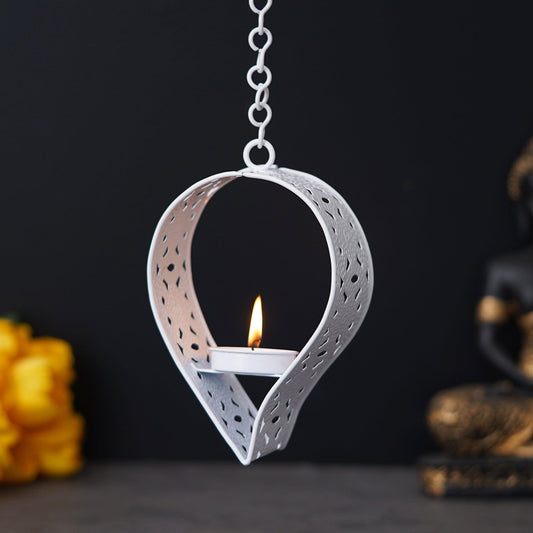 Webelkart®️ Premium Leaf Shape Iron Tealight Candle Holder for Home and Office Decor| Candle Holder for Diwali and Christmas Decorations (6 inches, White)