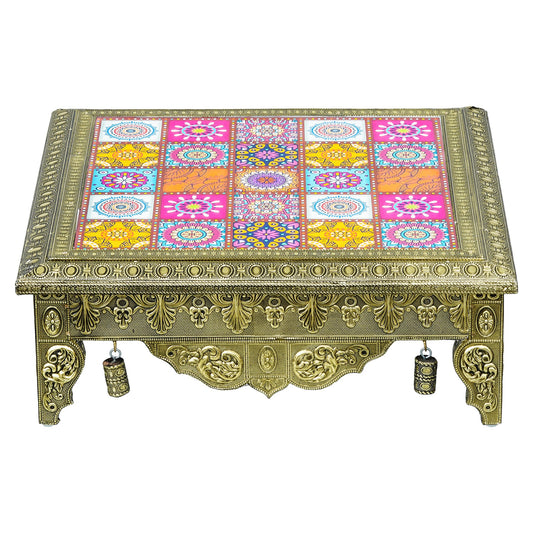 Webelkart Premium Multi Designer Handmade Wooden Rajwadi Chowki/Patla for Home Decor | Wooden patla for puja, Pooja chowki for Diwali Decoration (15"x15" Inches Multi)