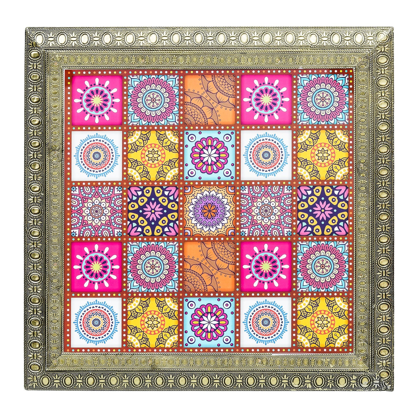 Webelkart Premium Multi Designer Handmade Wooden Rajwadi Chowki/Patla for Home Decor | Wooden patla for puja, Pooja chowki for Diwali Decoration (15"x15" Inches Multi)