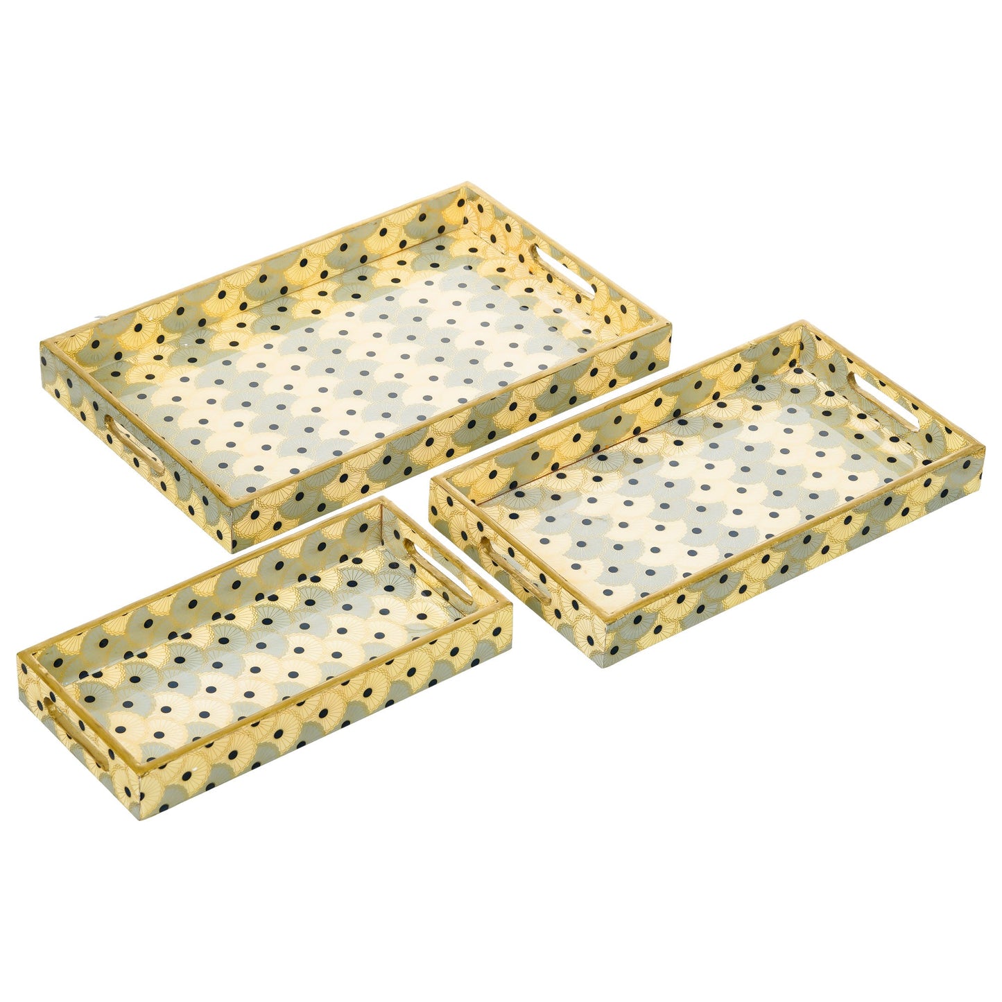 Webelkart Premium Enamel Coated Handmade Wooden Serving Tray Multipurpose Rectangular Serving Tray Set of 3, Trays for Breakfast Dining Table.Diwali Decoration Item,Tea Coffee Serving Tray