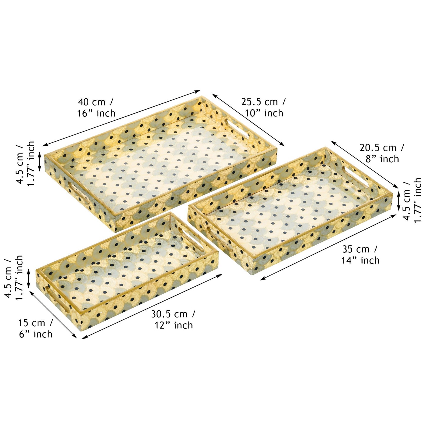 Webelkart Premium Enamel Coated Handmade Wooden Serving Tray Multipurpose Rectangular Serving Tray Set of 3, Trays for Breakfast Dining Table.Diwali Decoration Item,Tea Coffee Serving Tray
