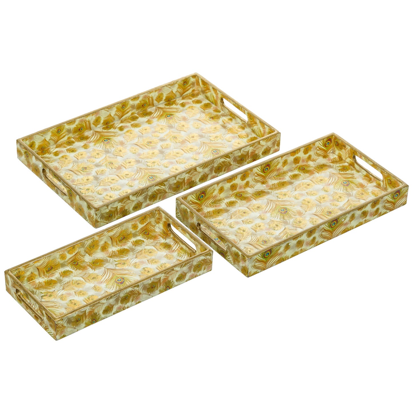 Webelkart Antique Handmade Printed Wooden Serving Tray Enamel Coated for Home Decor Serving Tray Set of 3, Trays for Breakfast Dining Table| Coffee Tray Home Decorative Item (12",14",16" Inches)