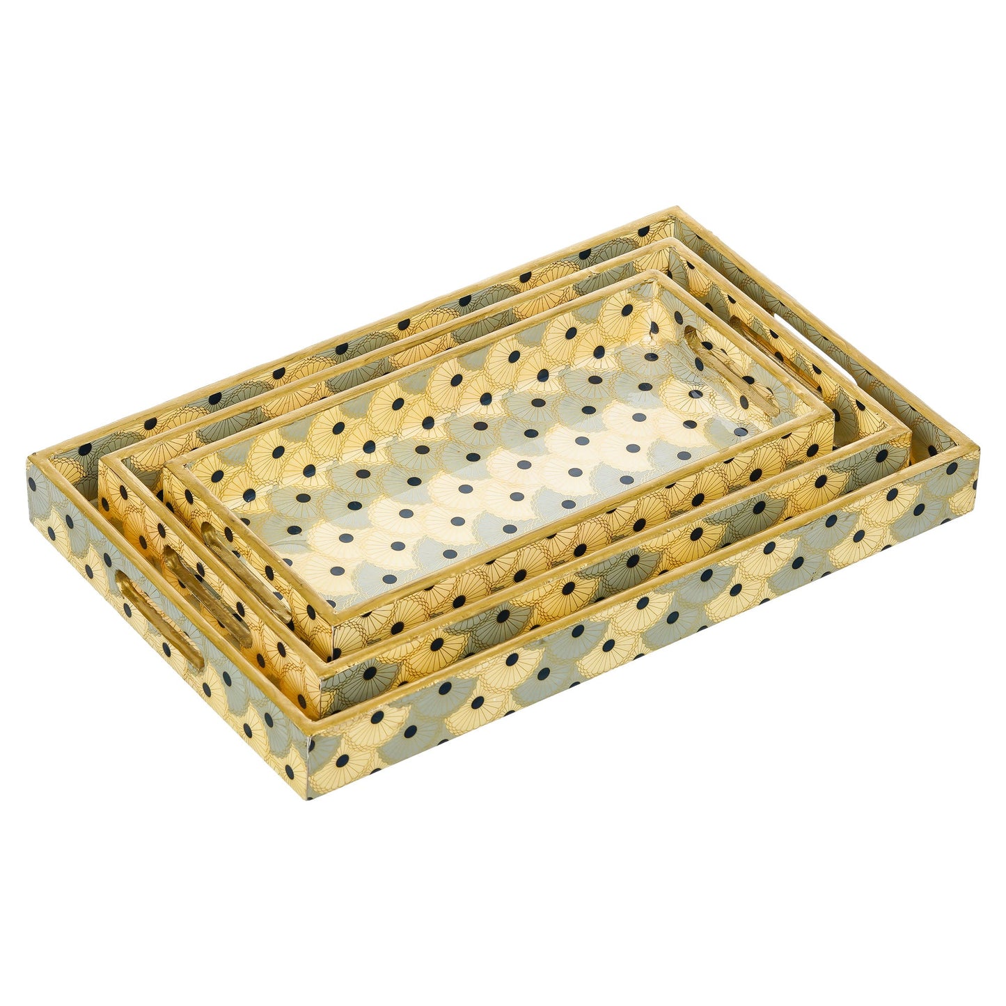 Webelkart Premium Enamel Coated Handmade Wooden Serving Tray Multipurpose Rectangular Serving Tray Set of 3, Trays for Breakfast Dining Table.Diwali Decoration Item,Tea Coffee Serving Tray