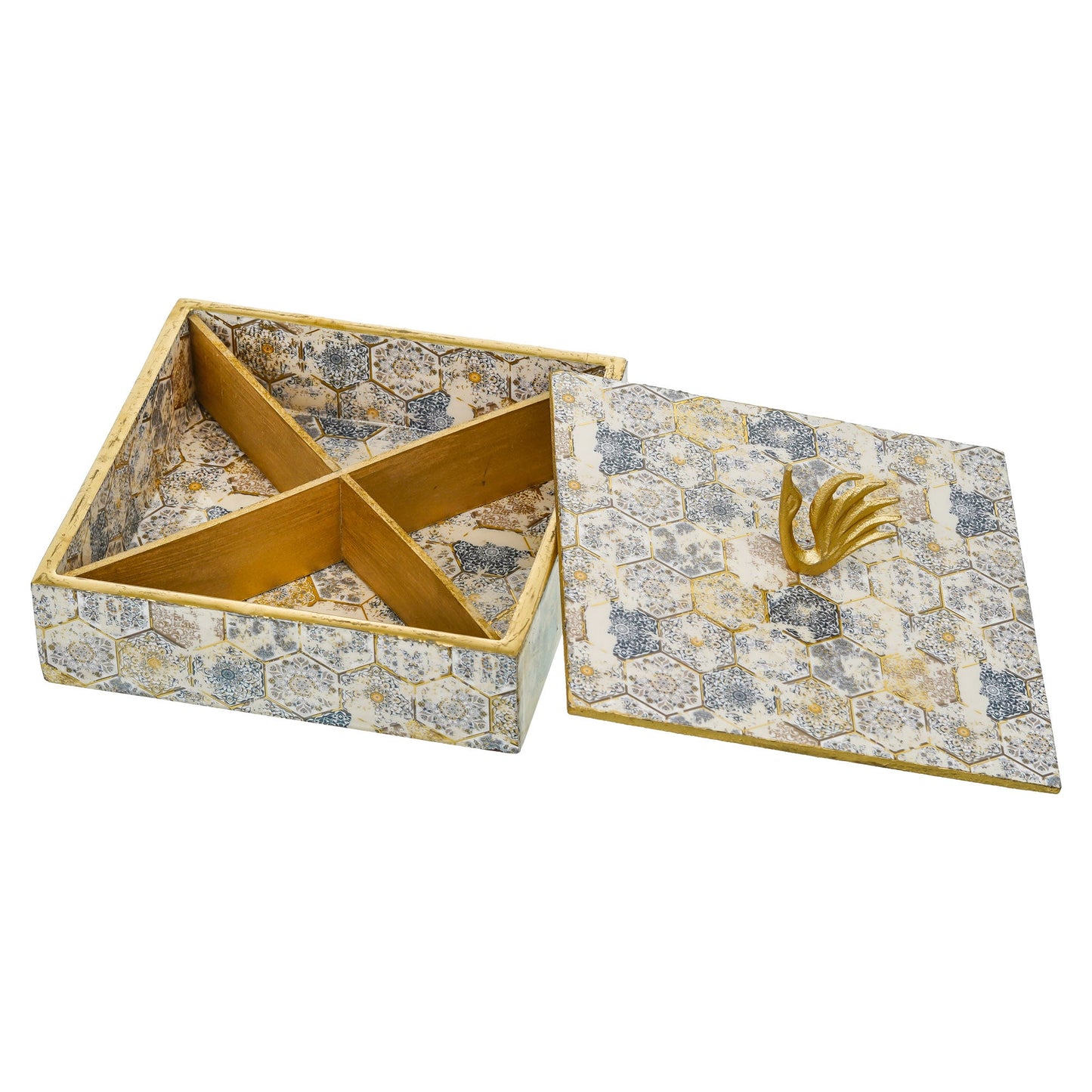 Webelkart Handmade Enamel Coated Dry Fruit Container Set With Serving Tray & Lid Table Top Home Decor,Dry Food Storage Box,Serving Set with 4 Section/Set Of 4 Jar Set With 1 tray (8" Inches)
