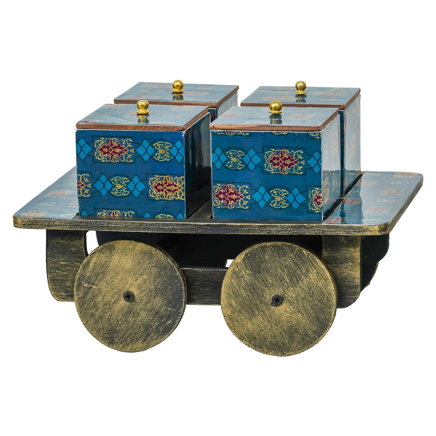 Webelkart Antique Enamel Coated Printed Dry Fruit Container Jar Set With Lid For Table Top Home Decor Dry Fruit Box,Serving Tray/Box Container For Table Decor (11" Inches)