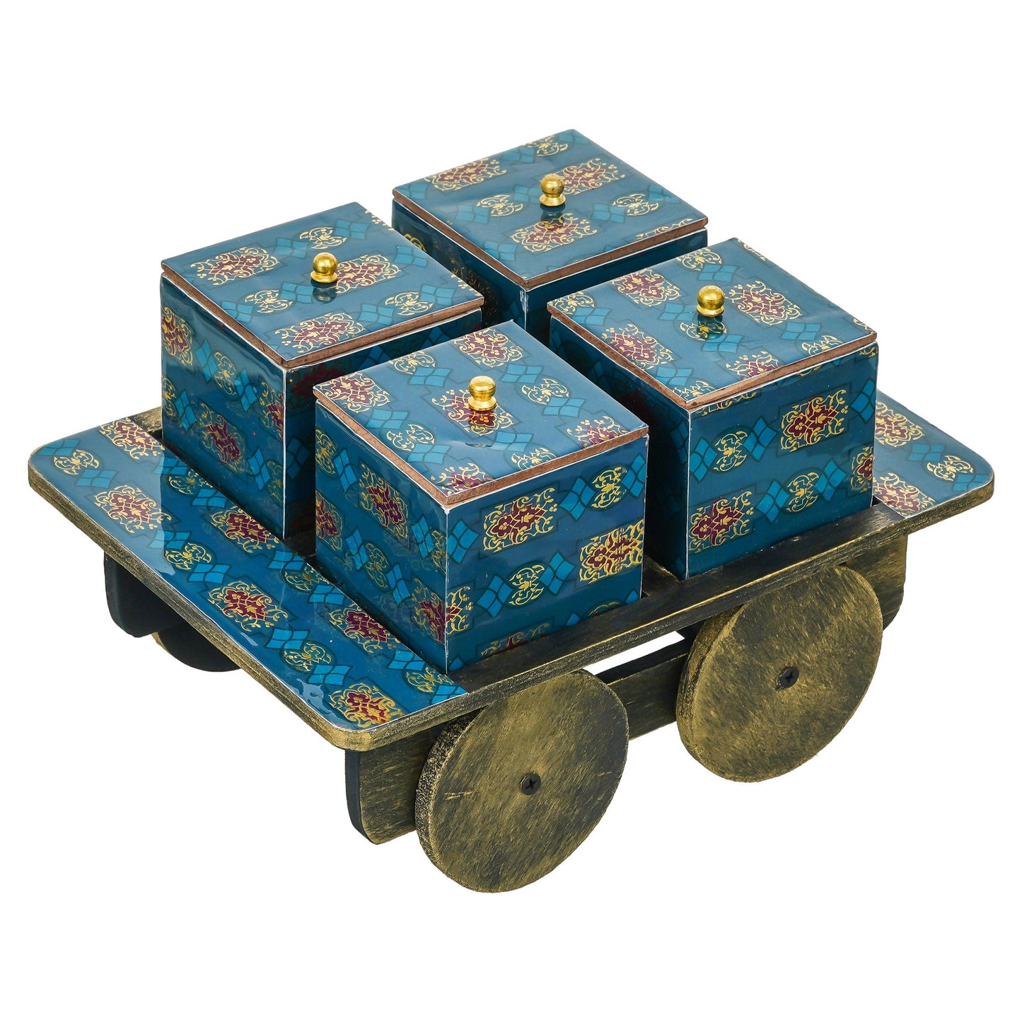 Webelkart Antique Enamel Coated Printed Dry Fruit Container Jar Set With Lid For Table Top Home Decor Dry Fruit Box,Serving Tray/Box Container For Table Decor (11" Inches)