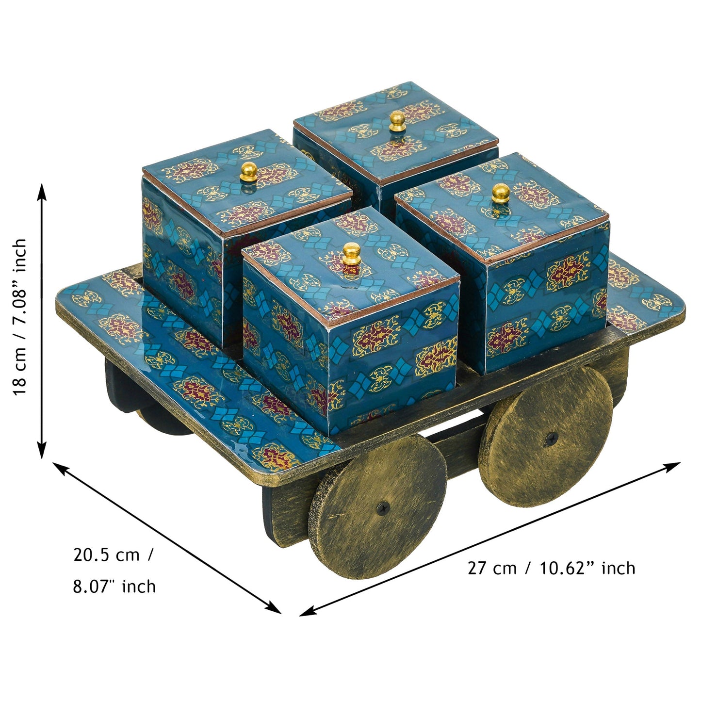 Webelkart Antique Enamel Coated Printed Dry Fruit Container Jar Set With Lid For Table Top Home Decor Dry Fruit Box,Serving Tray/Box Container For Table Decor (11" Inches)