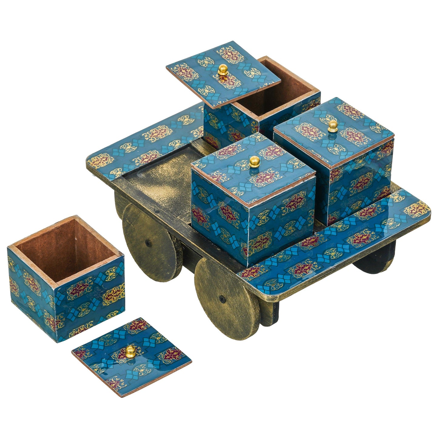 Webelkart Antique Enamel Coated Printed Dry Fruit Container Jar Set With Lid For Table Top Home Decor Dry Fruit Box,Serving Tray/Box Container For Table Decor (11" Inches)
