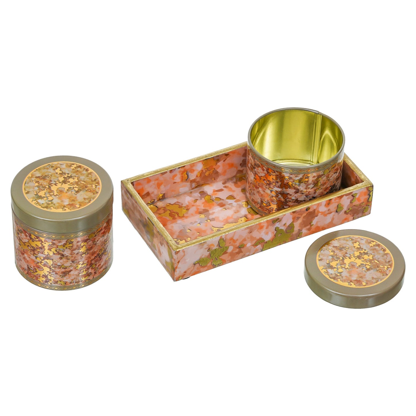 Webelkart Antique Enamel Coated Air Tight Dry Fruit 2 Container With 1 Tray with Lid For Table Top Home Decor Dry Fruit Box,Serving Tray/Box Container For Table Decor Home Decoration Item (8" Inches)
