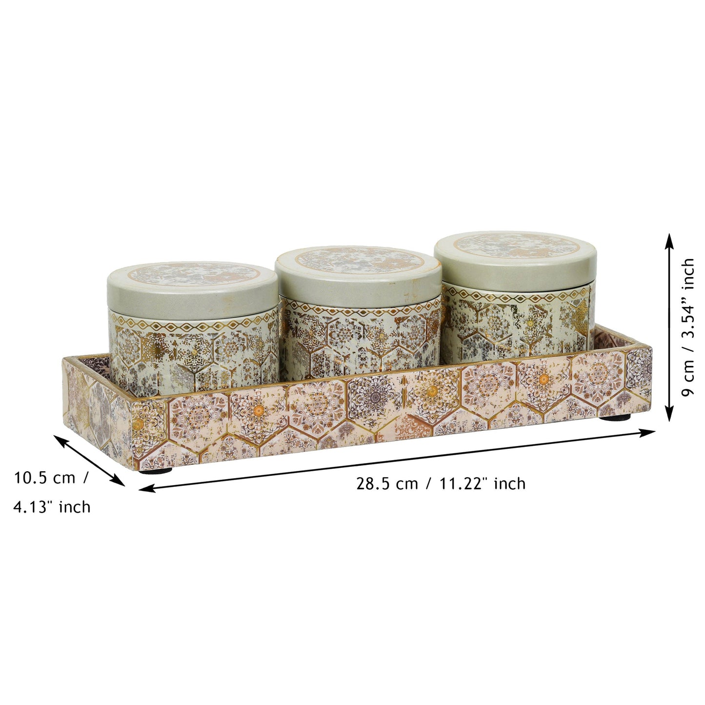 Webelkart Premium Enamel Coated Air Tight Dry Fruit 3 Container With 1 Tray With Lid For Home Decor Dry Fruit Box,Serving Tray/Box Container For Table Decor Diwali Gift Item (8" Inches)