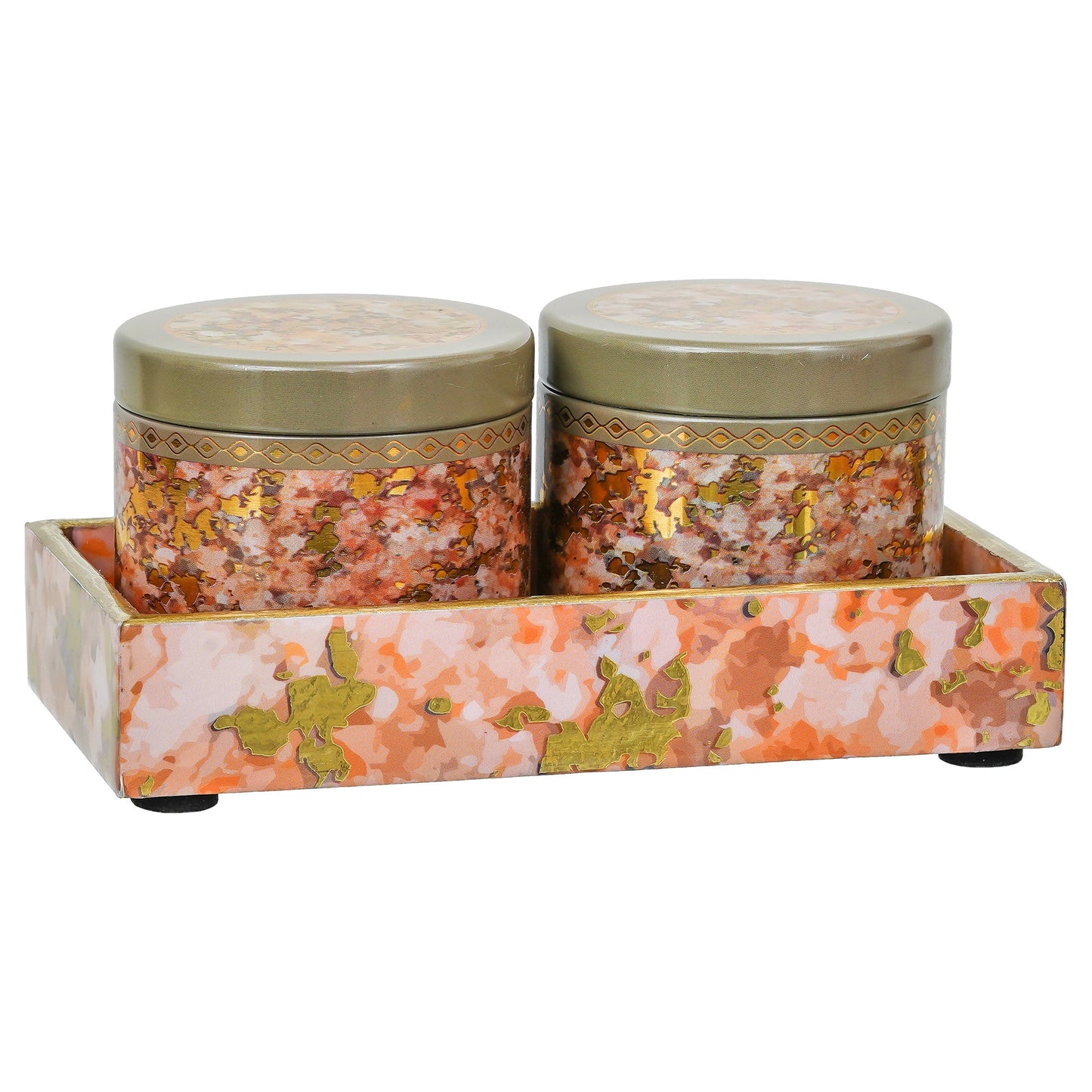Webelkart Antique Enamel Coated Air Tight Dry Fruit 2 Container With 1 Tray with Lid For Table Top Home Decor Dry Fruit Box,Serving Tray/Box Container For Table Decor Home Decoration Item (8" Inches)