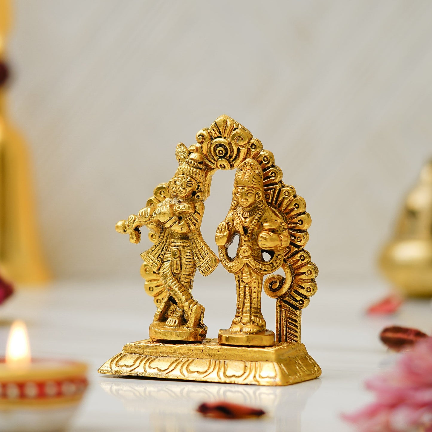 Webelkart Antique Metal Radha Krishna Idol Statue for Home/Office Decor| Radha Krishna Idol for Temple Decor,Radhe Krishna ki Murti for Pooja Room(4" Inches, Gold)