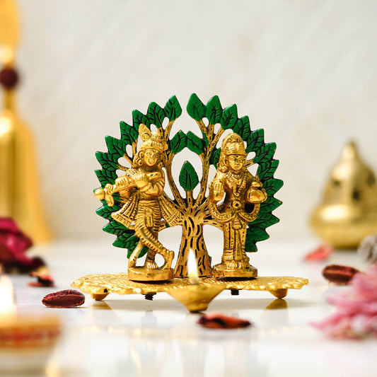 Webelkart Premium Metal Cute Radha Krishna Idol for Home/Office Decor|Radhe Krishna ki Murti for Pooja Room Diwali Decor Item, Home Decoration Item 4.13" Inches, Gold
