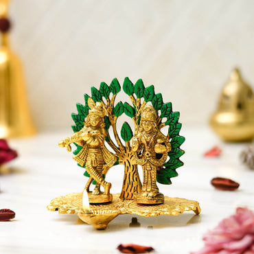 Webelkart Premium Metal Cute Radha Krishna Idol for Home/Office Decor|Radhe Krishna ki Murti for Pooja Room Diwali Decor Item, Home Decoration Item 4.13" Inches, Gold