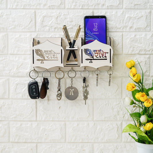 Webelkart Antique Wall Mounted Key Holder for Home/Office Decor/Key Hanger for Wall Decor, Key Stand for Home,Key Chain Decorative Item for Home Jay Shree Radhe Designer Key Holder(11.5" Inches)