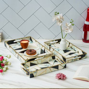 Webelkart Premium Handmade Wooden Serving Tray Enamel Coated Samll,Medium,Large Serving Tray Set of 3, Trays for Breakfast Dining Table| Diwali/Home Decor Items (12",14",16" Inches)