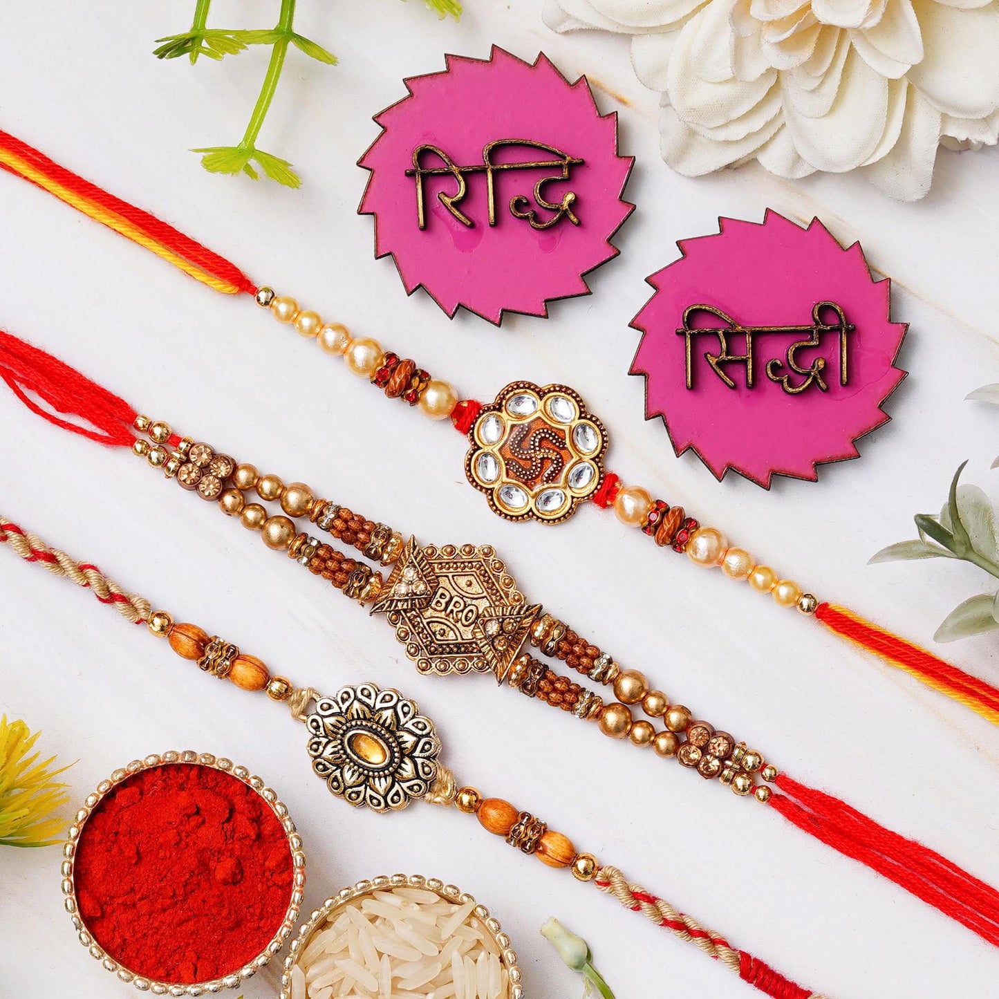 Webelkart Set Of 3 Rakhi For Brother Bhabhi With Riddhi-Siddhi Sticker for Home Decor | Rakhi For Bhaiya Bhabhi | Rakhi For Brother Sister Kids Rakhi With Roli Chawal Best Wishes Card