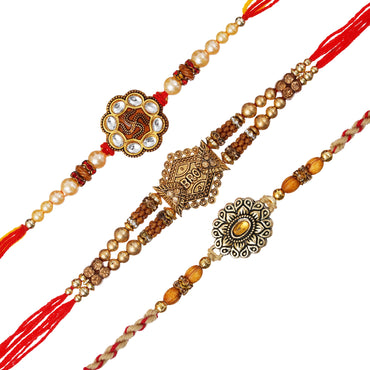 Webelkart Set Of 3 Rakhi For Brother Bhabhi With Riddhi-Siddhi Sticker for Home Decor | Rakhi For Bhaiya Bhabhi | Rakhi For Brother Sister Kids Rakhi With Roli Chawal Best Wishes Card
