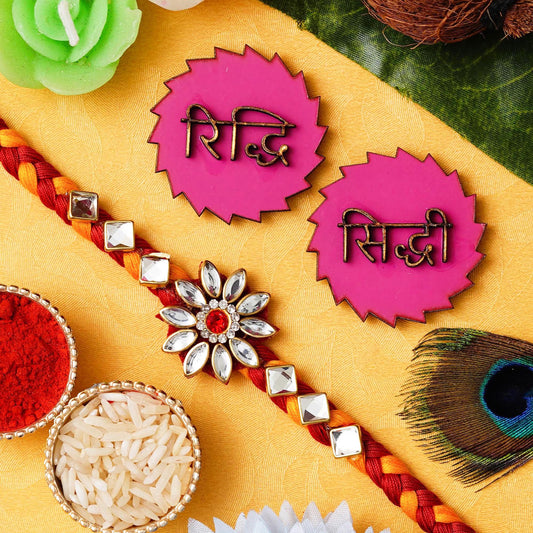 Webelkart Premium Stone Rakhi For Brother With Riddhi-Siddhi Sticker for Home Decor | Rakhi For Brother And Bhabhi | Rakhi For Bhaiya Bhabhi | Dora Rakhi With Kids Roli Chawal Best Wishes Card