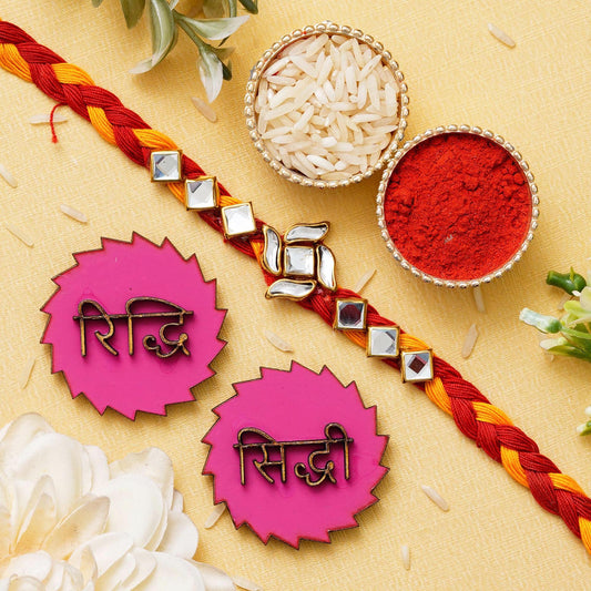 Webelkart Swastik Rakhi For Brother With Riddhi-Siddhi Sticker for Home Decor | Rakhi For Bhaiya Bhabhi |Lumba Rakhi For Bhabhi |Kids Rakhi With Roli Chawal Best Wishes Card