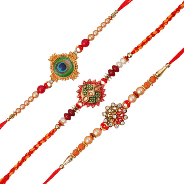Webelkart Set Of 3 Rakhi For Brother And Bhabhi With Riddhi-Siddhi Sticker for Home Decor | Rakhi For Bhaiya Bhabhi |Lumba Rakhi For Bhabhi |Kids Rakhi With Roli Chawal Best Wishes Card