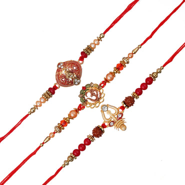 Webelkart Set Of 3 Designer Rakhi For Brother Bhabhi With Riddhi-Siddhi Sticker for Home Decor | Rakhi For Bhaiya Bhabhi |Lumba Rakhi For Bhabhi |Kids Rakhi With Roli Chawal Best Wishes Card