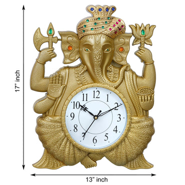 Webelkart Premium Pagdi Ganesha Analog Wall Clock for Home and Office Decor (12 Inches, Gold)