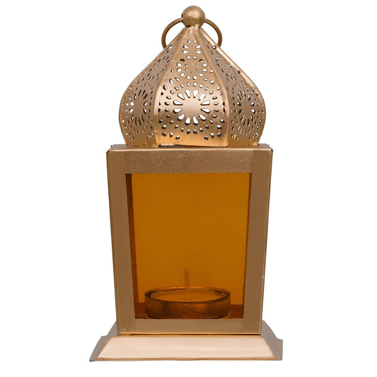 Webelkart Premium Moroccan Gold, Orange Color Metal Iron Lantern Tea Light Holder ( Orange, 6.5 in)