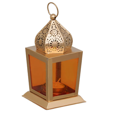Webelkart Premium Moroccan Gold, Orange Color Metal Iron Lantern Tea Light Holder ( Orange, 6.5 in)
