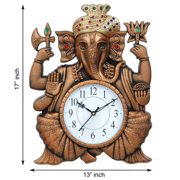Webelkart Premium Pagdi Ganesha Analog Wall Clock for Home and Office Decor (12 Inches, Copper)
