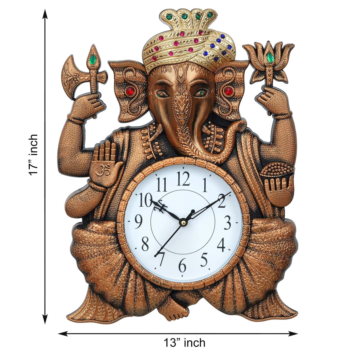 Webelkart Premium Pagdi Ganesha Analog Wall Clock for Home and Office Decor (12 Inches, Copper)