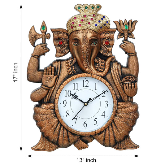 Webelkart Premium Pagdi Ganesha Analog Wall Clock for Home and Office Decor (12 Inches, Copper)