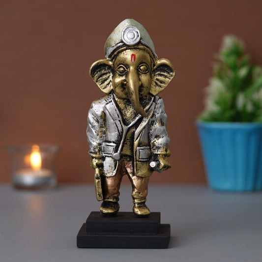 Webelkart®️ Premium Resin Dr. Ganesha Idol Statue for Home and Office Decorations, Ganesha Idol for Table and Car Dashboard Decor ( 7.5 Inches, Multi) |Ganesha with Doctor Kit and Dress up