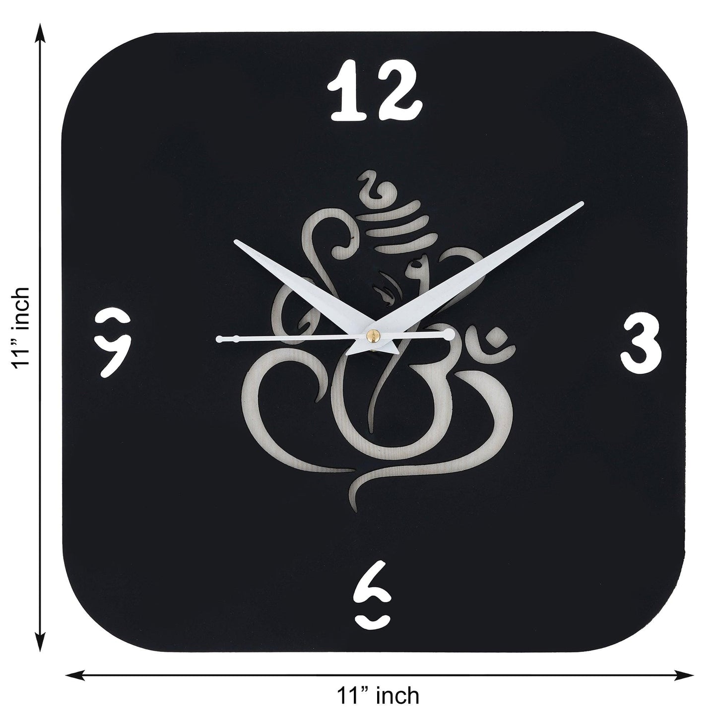 Webelkart Premium Lord Ganesha Mural Wooden Wall Clock for Home and Office Decor ( 11 Inches, Black) Without Glass