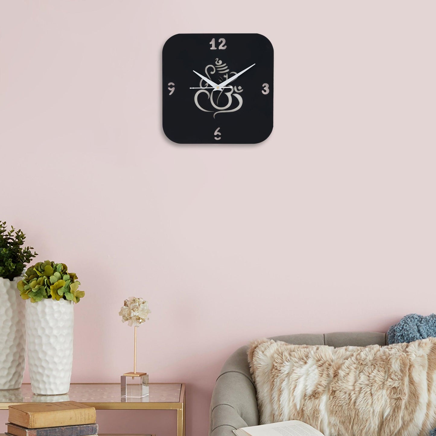 Webelkart Premium Lord Ganesha Mural Wooden Wall Clock for Home and Office Decor ( 11 Inches, Black) Without Glass