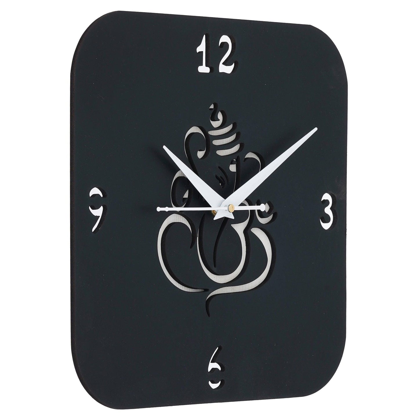 Webelkart Premium Lord Ganesha Mural Wooden Wall Clock for Home and Office Decor ( 11 Inches, Black) Without Glass