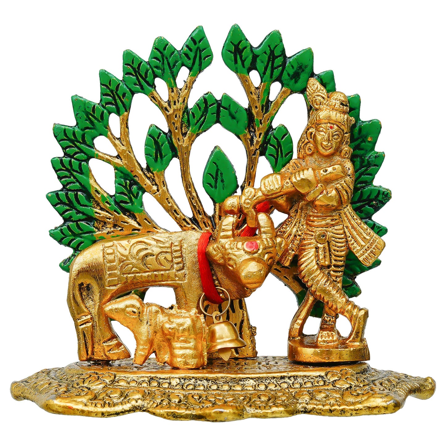 Webelkart Antique Metal Krishna Idol with Kamdhenu Cow Showpiece for Home/Office Decor| Krishna Statue |Krishna Murti for Temple Decor Pooja Article Decoration Item (4.13" Inches)